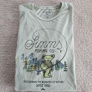 Simms Grateful Dead Wonder Print T-shirt Fishing Bear Green Size 2XL Outdoor